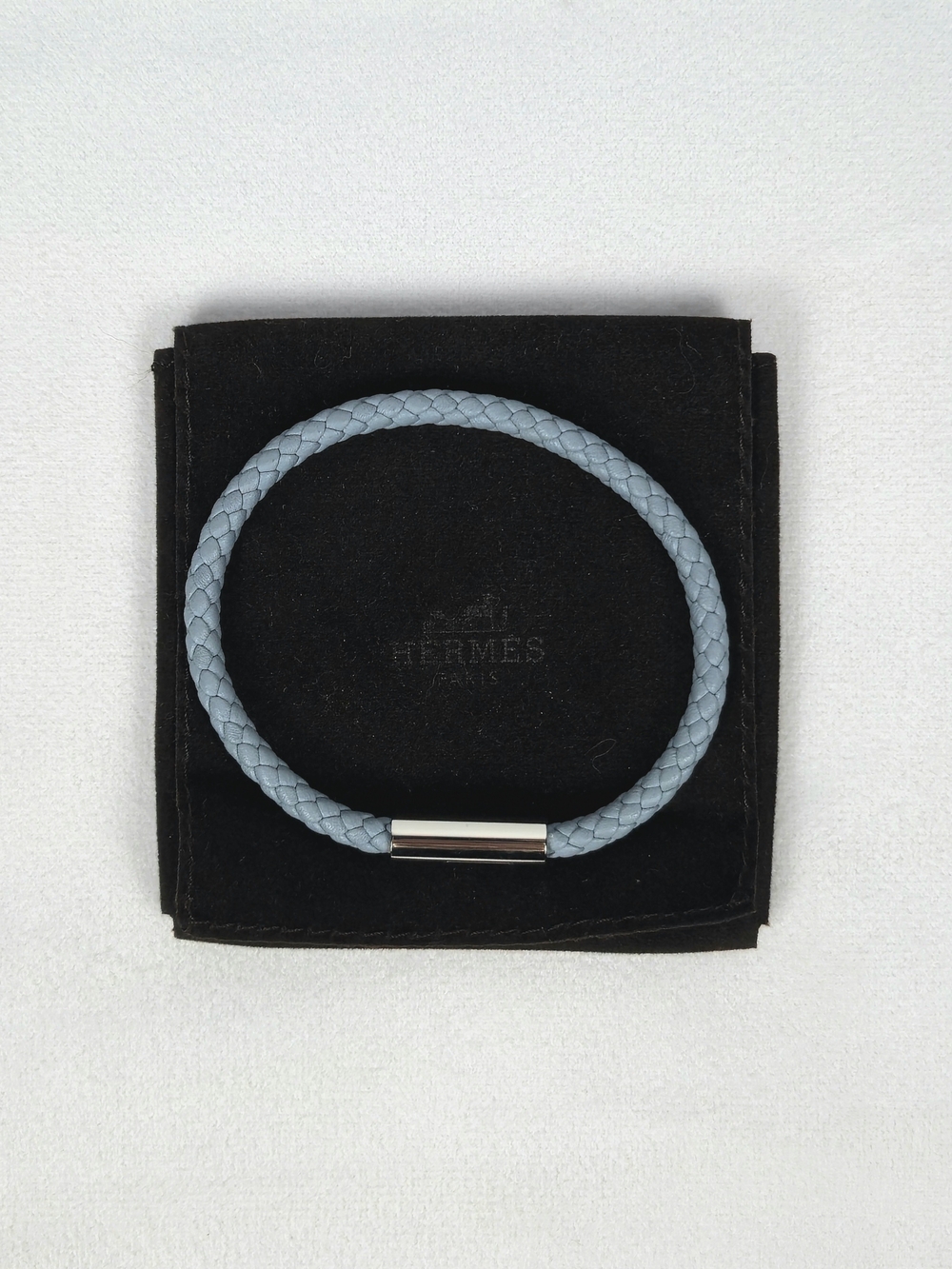 Hermès Goliath Leather Bracelet Light Blue T6 19.5cm